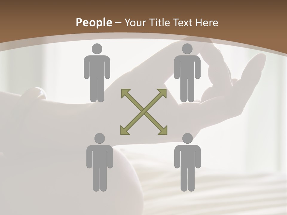 A Woman Sitting On A Bed With Her Hands In The Air PowerPoint Template