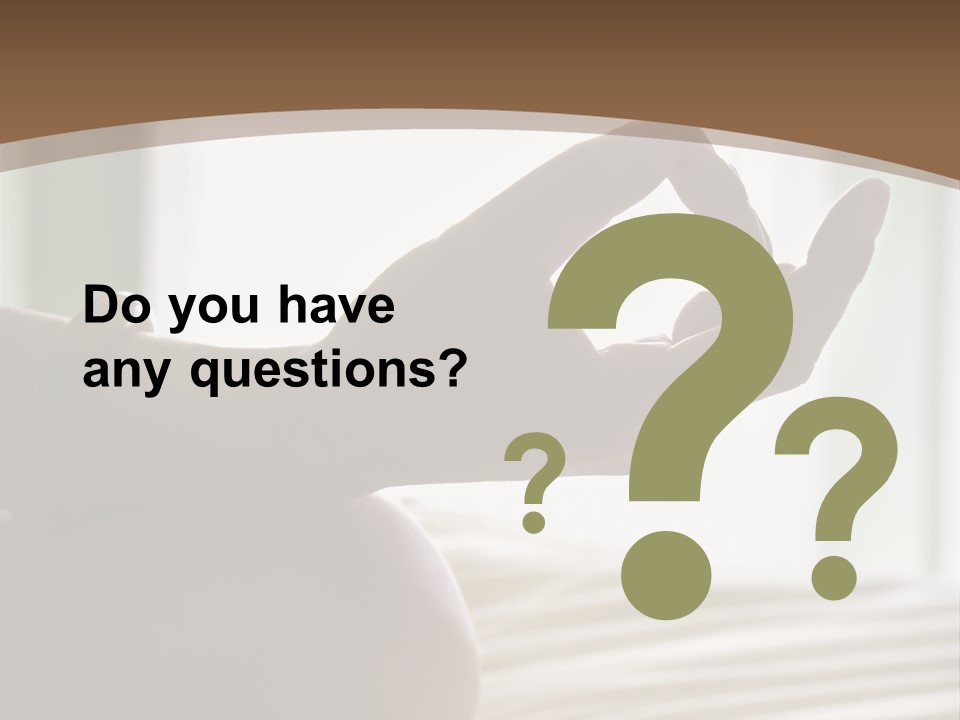 A Woman Sitting On A Bed With Her Hands In The Air PowerPoint Template