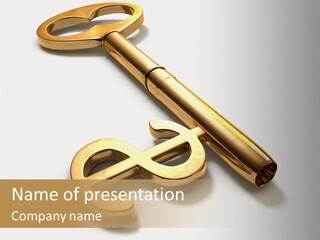 A Golden Key On Top Of A White Surface PowerPoint Template