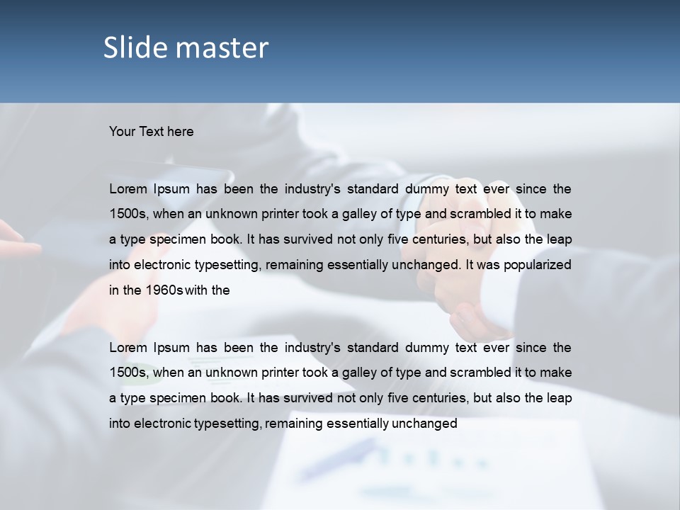 Two Business People Shaking Hands Over A Table PowerPoint Template