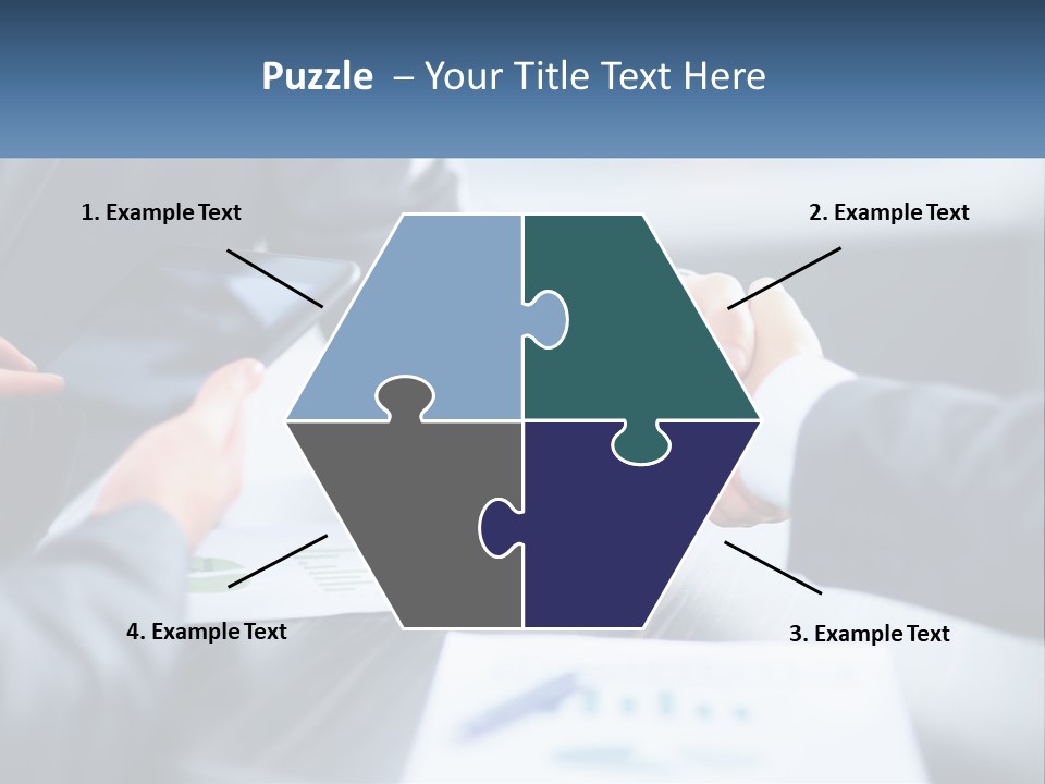 Two Business People Shaking Hands Over A Table PowerPoint Template