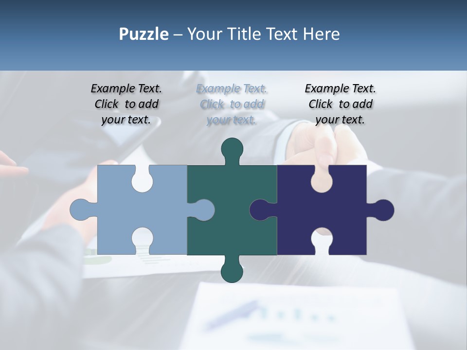 Two Business People Shaking Hands Over A Table PowerPoint Template