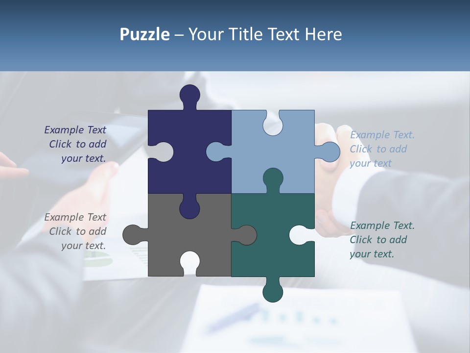 Two Business People Shaking Hands Over A Table PowerPoint Template