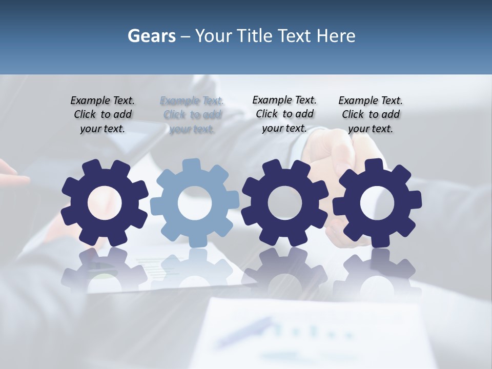 Two Business People Shaking Hands Over A Table PowerPoint Template