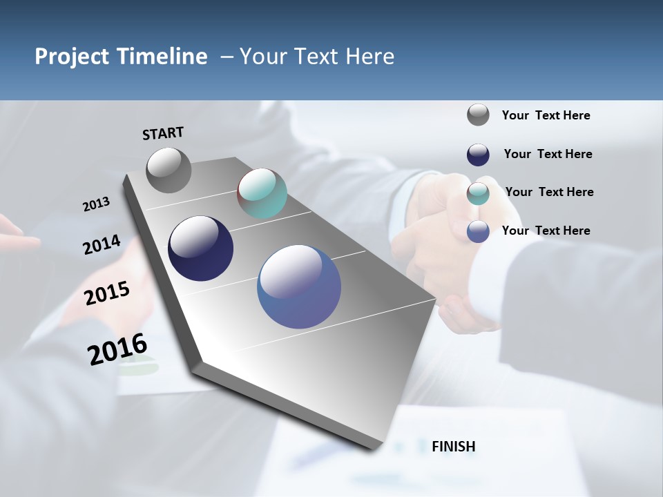 Two Business People Shaking Hands Over A Table PowerPoint Template
