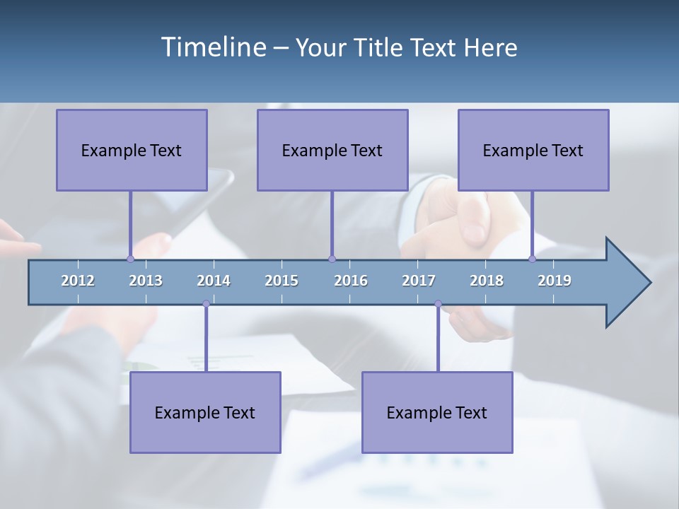 Two Business People Shaking Hands Over A Table PowerPoint Template