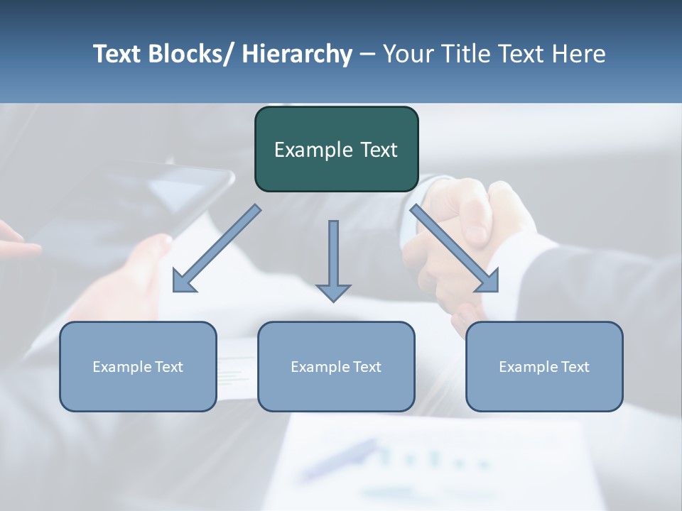 Two Business People Shaking Hands Over A Table PowerPoint Template