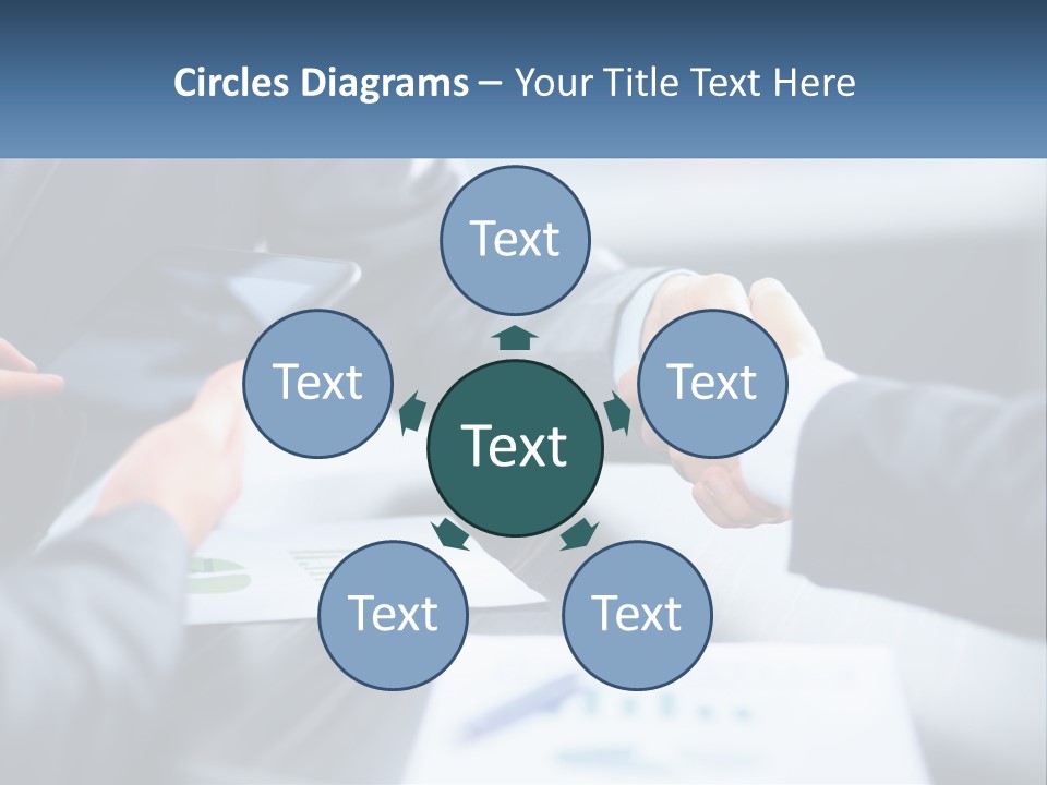 Two Business People Shaking Hands Over A Table PowerPoint Template