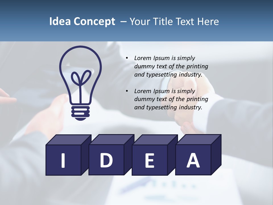 Two Business People Shaking Hands Over A Table PowerPoint Template