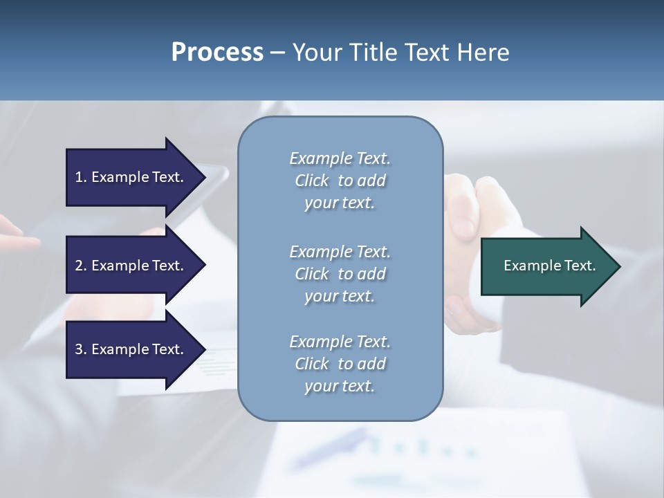 Two Business People Shaking Hands Over A Table PowerPoint Template