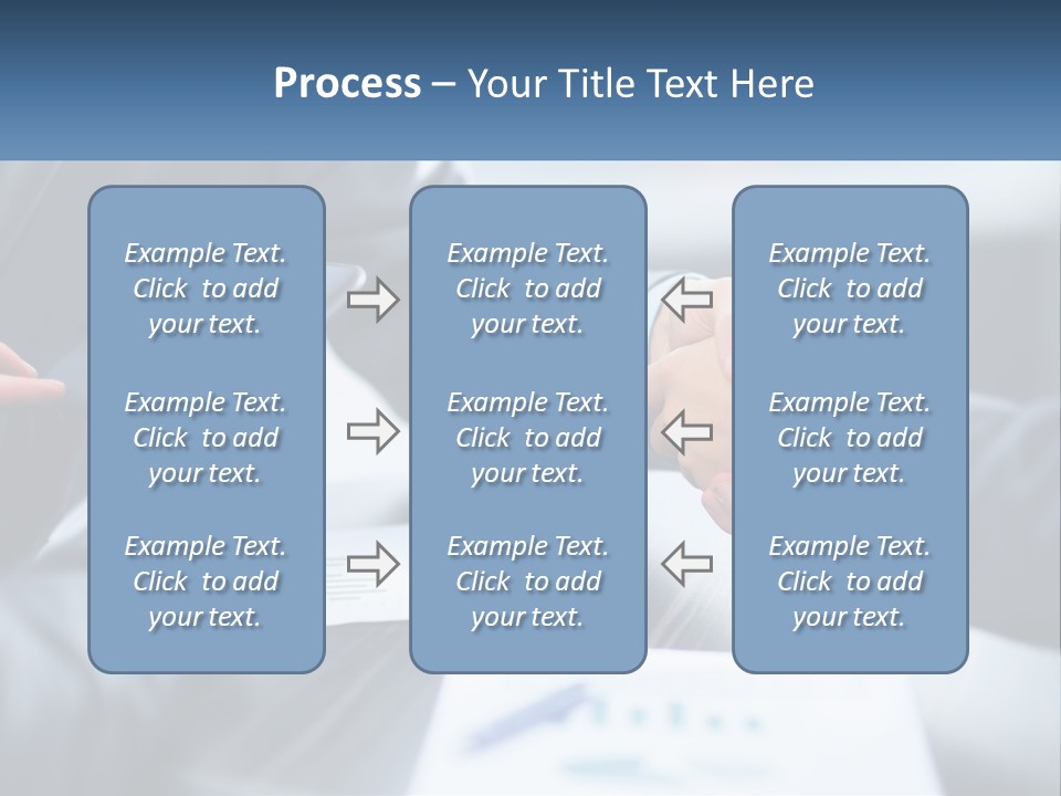 Two Business People Shaking Hands Over A Table PowerPoint Template