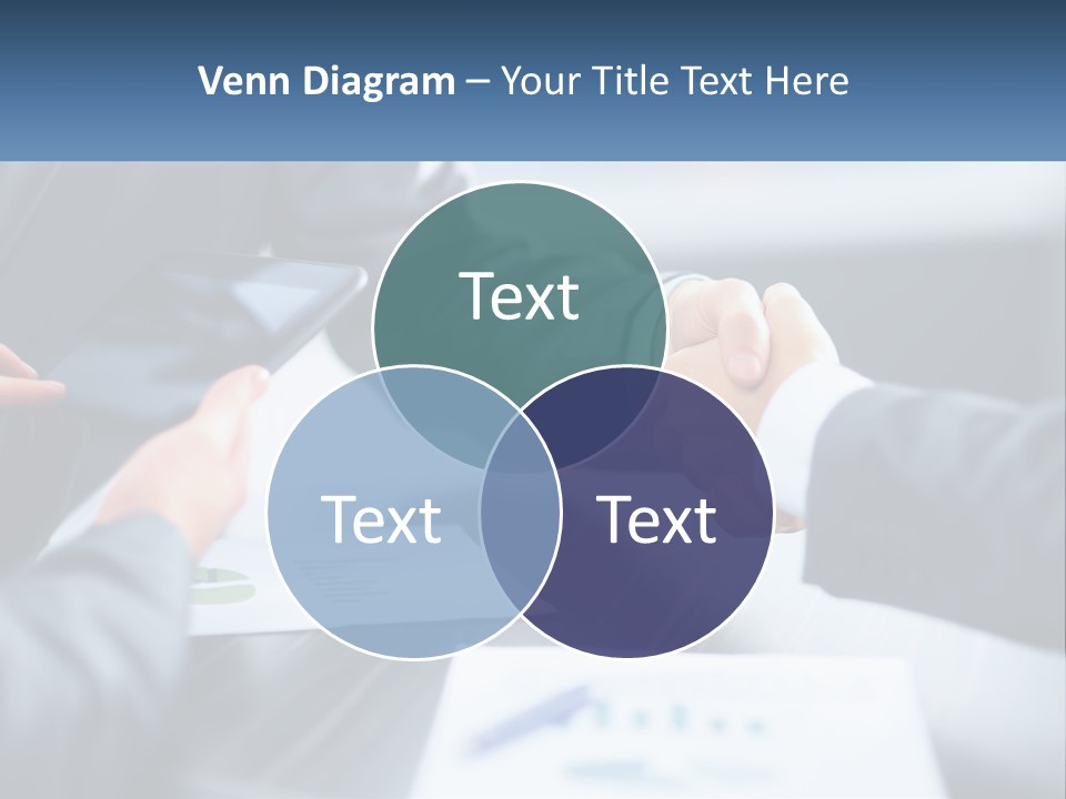 Two Business People Shaking Hands Over A Table PowerPoint Template