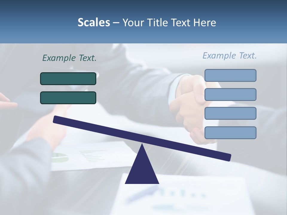 Two Business People Shaking Hands Over A Table PowerPoint Template