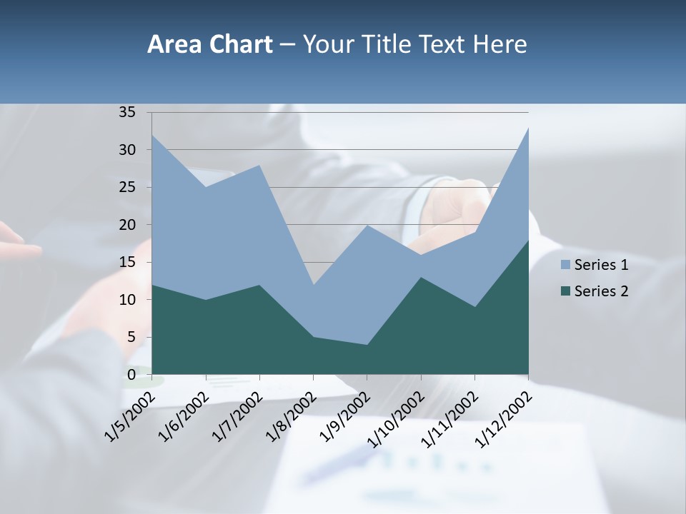 Two Business People Shaking Hands Over A Table PowerPoint Template