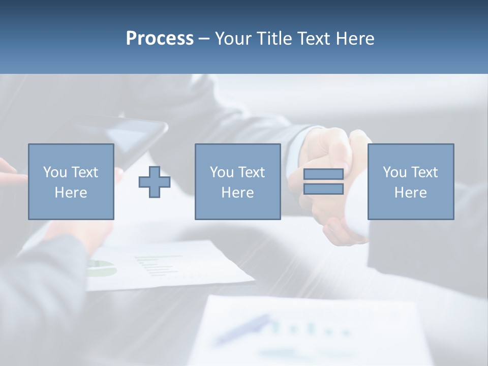 Two Business People Shaking Hands Over A Table PowerPoint Template