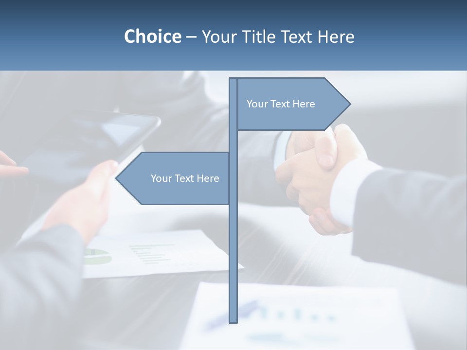 Two Business People Shaking Hands Over A Table PowerPoint Template