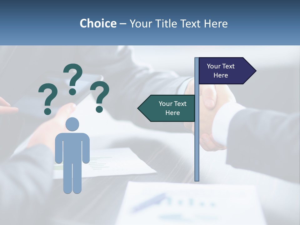 Two Business People Shaking Hands Over A Table PowerPoint Template