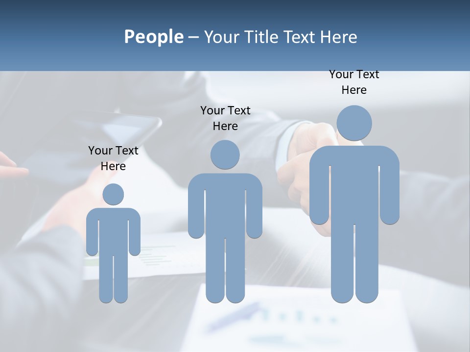 Two Business People Shaking Hands Over A Table PowerPoint Template