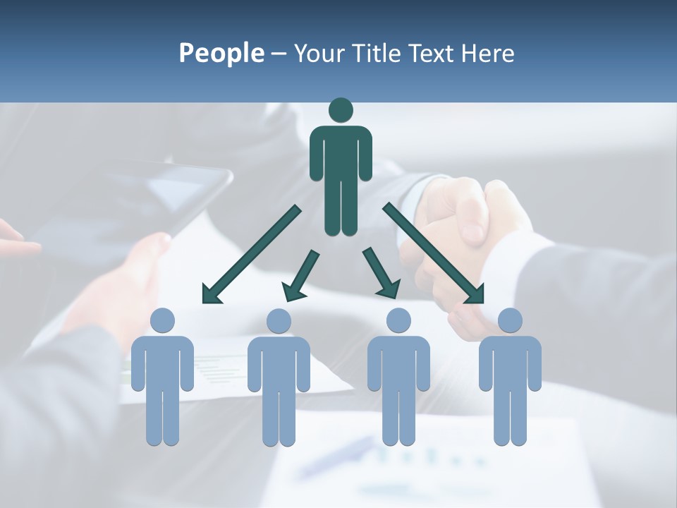 Two Business People Shaking Hands Over A Table PowerPoint Template