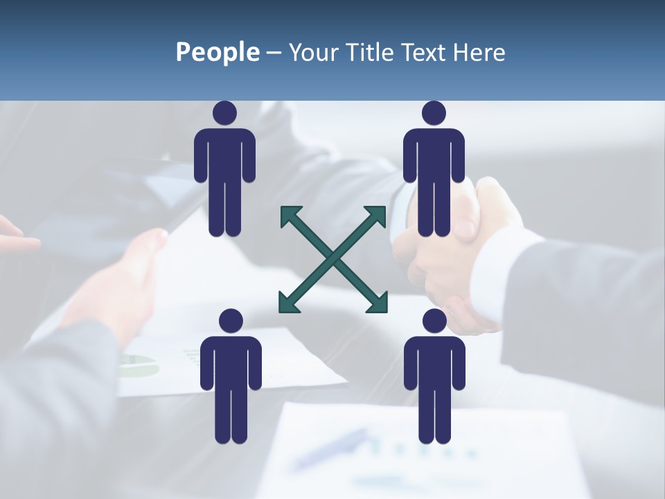 Two Business People Shaking Hands Over A Table PowerPoint Template