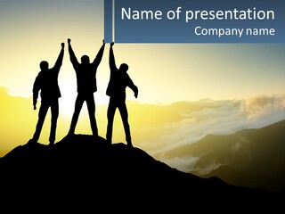 A Group Of People Standing On Top Of A Mountain PowerPoint Template