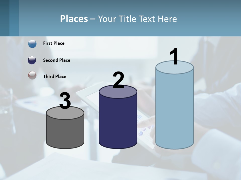 A Group Of People Sitting Around A Table With A Tablet PowerPoint Template