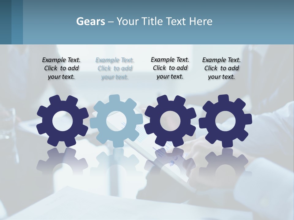 A Group Of People Sitting Around A Table With A Tablet PowerPoint Template