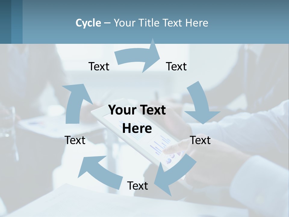 A Group Of People Sitting Around A Table With A Tablet PowerPoint Template