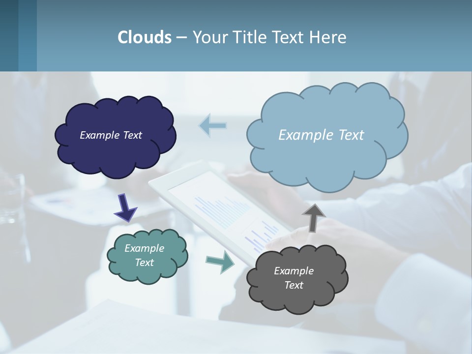 A Group Of People Sitting Around A Table With A Tablet PowerPoint Template