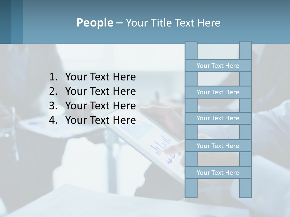 A Group Of People Sitting Around A Table With A Tablet PowerPoint Template