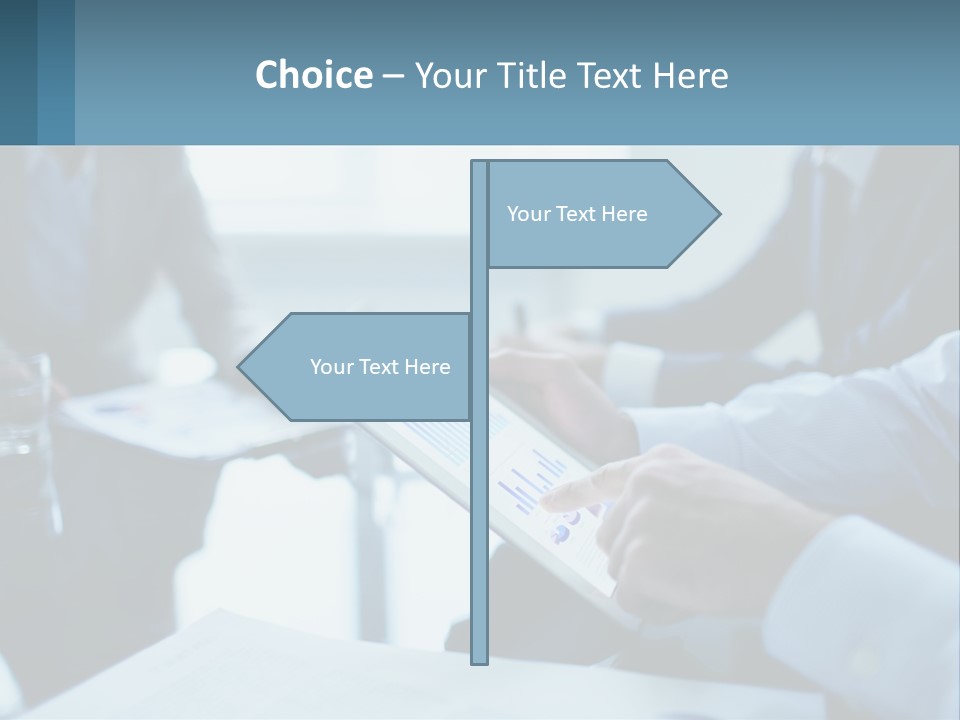A Group Of People Sitting Around A Table With A Tablet PowerPoint Template