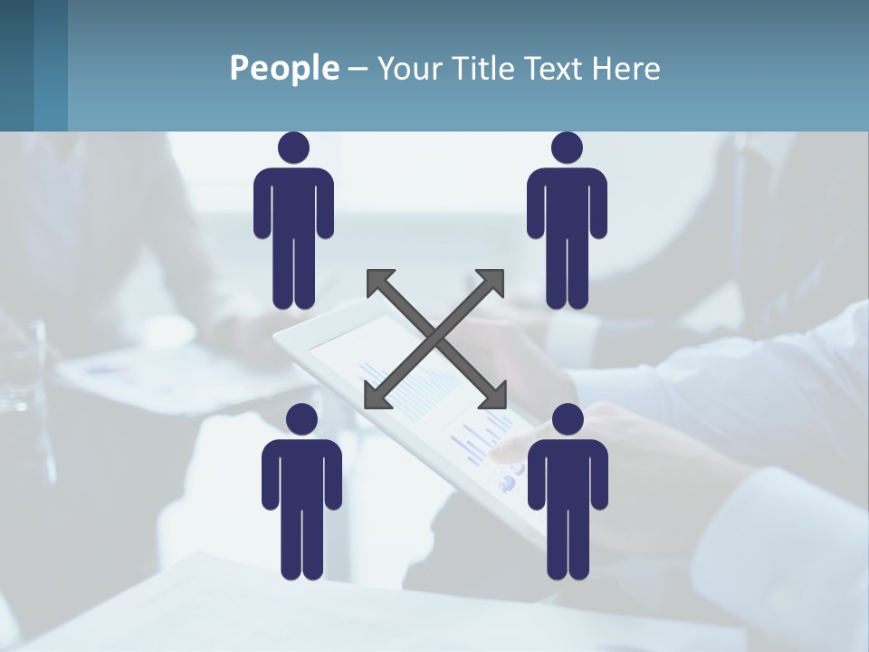 A Group Of People Sitting Around A Table With A Tablet PowerPoint Template