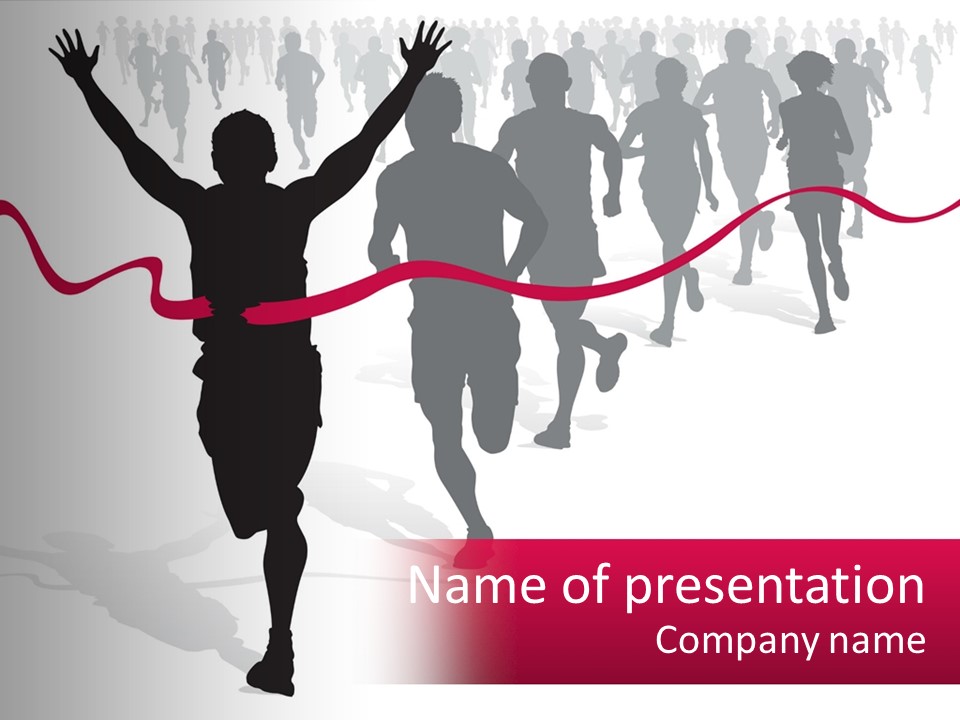 A Man Crossing The Finish Line With His Arms In The Air PowerPoint Template
