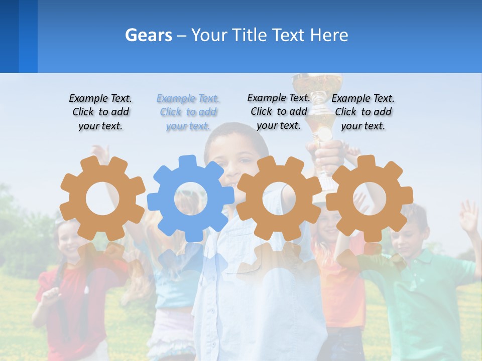 A Group Of Children Holding Up A Trophy PowerPoint Template