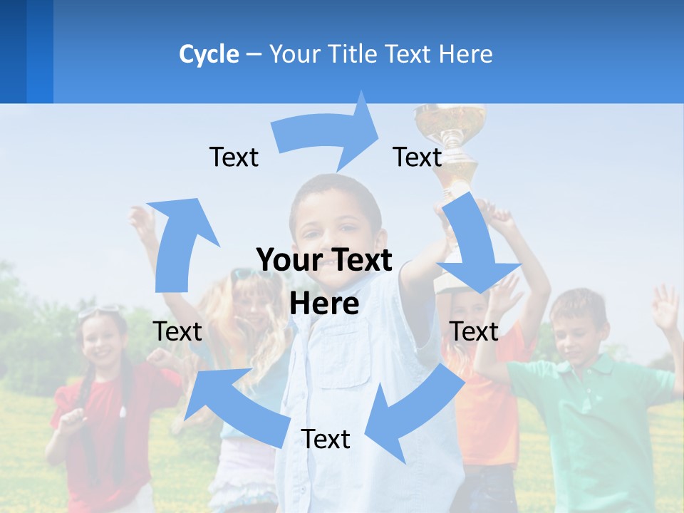 A Group Of Children Holding Up A Trophy PowerPoint Template