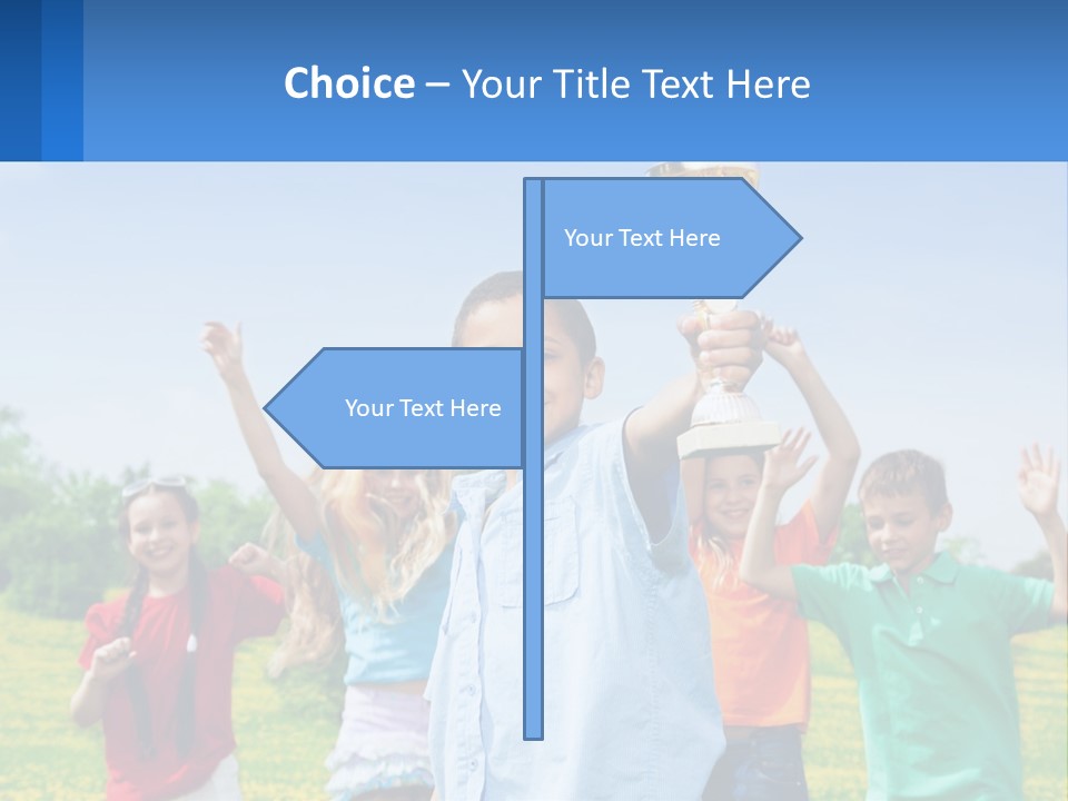 A Group Of Children Holding Up A Trophy PowerPoint Template