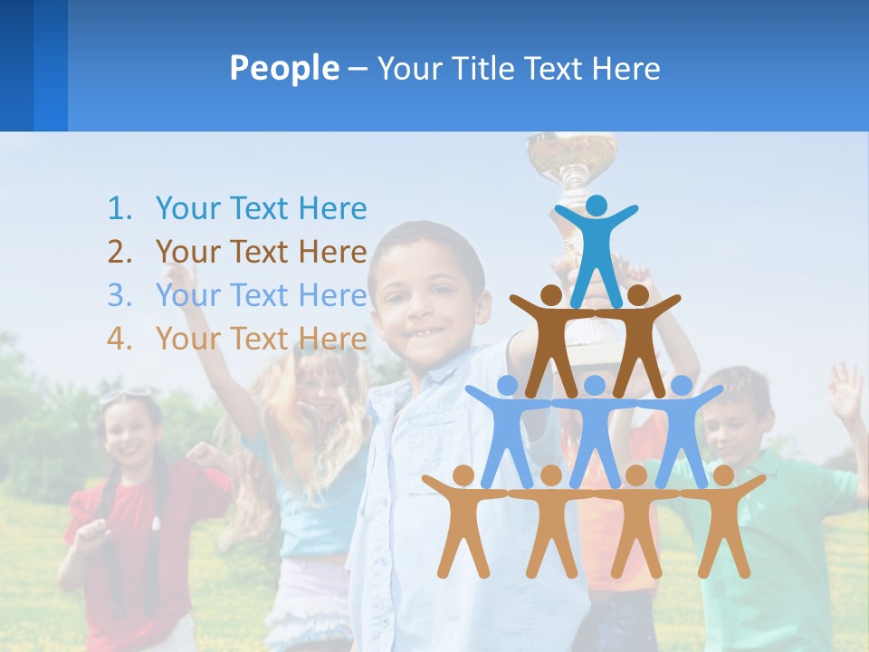 A Group Of Children Holding Up A Trophy PowerPoint Template