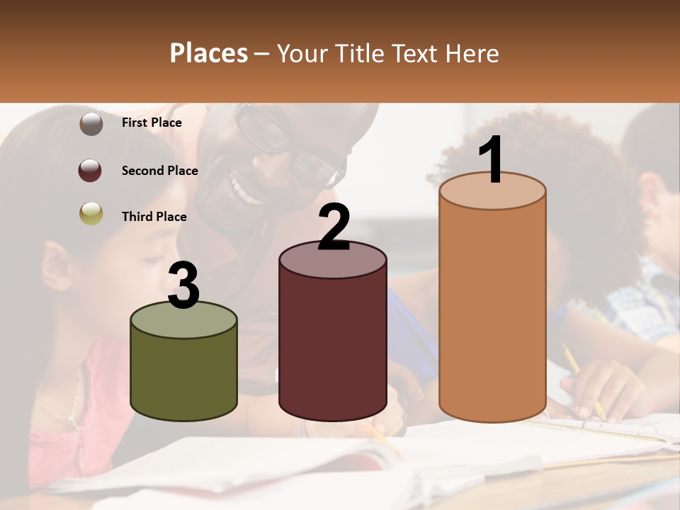 A Group Of Children Sitting At A Table Writing On Paper PowerPoint Template