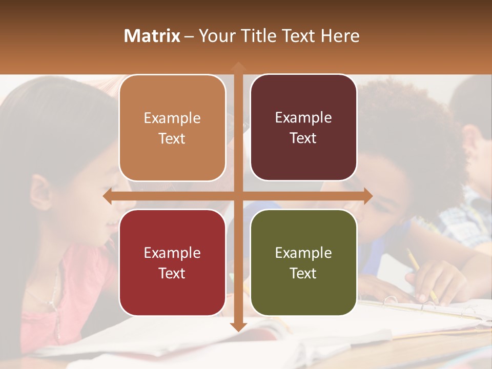 A Group Of Children Sitting At A Table Writing On Paper PowerPoint Template