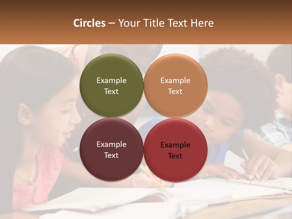 A Group Of Children Sitting At A Table Writing On Paper PowerPoint Template
