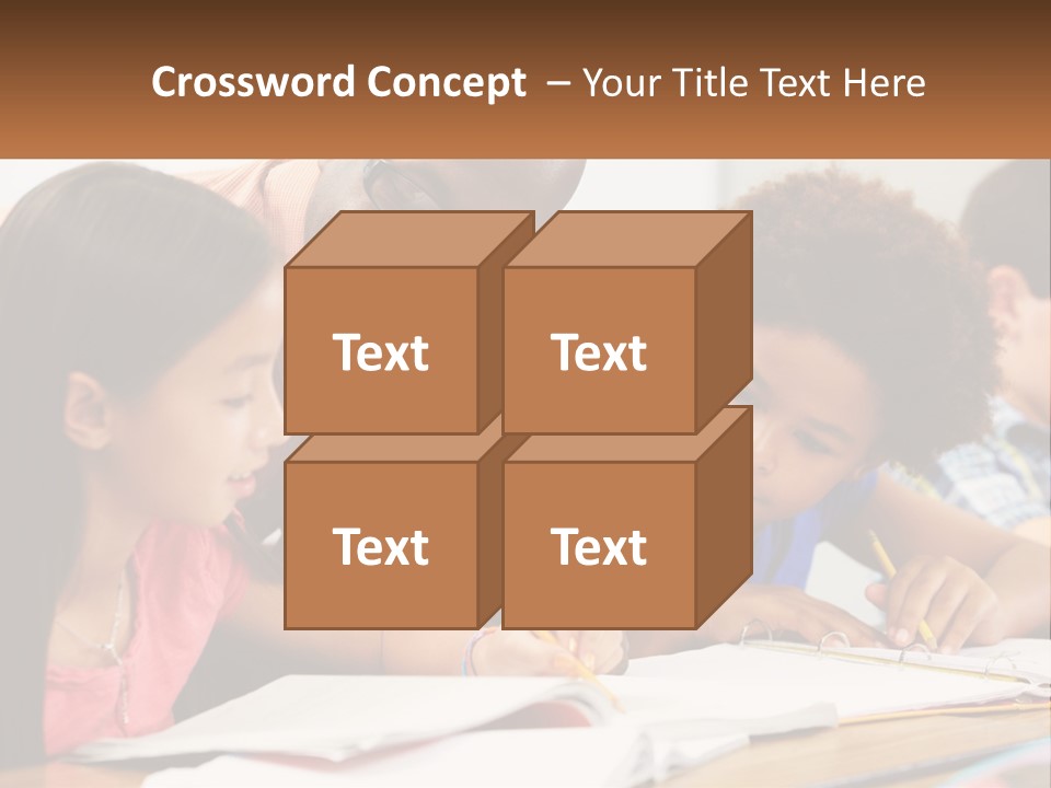 A Group Of Children Sitting At A Table Writing On Paper PowerPoint Template