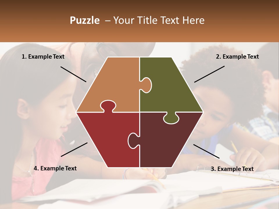 A Group Of Children Sitting At A Table Writing On Paper PowerPoint Template