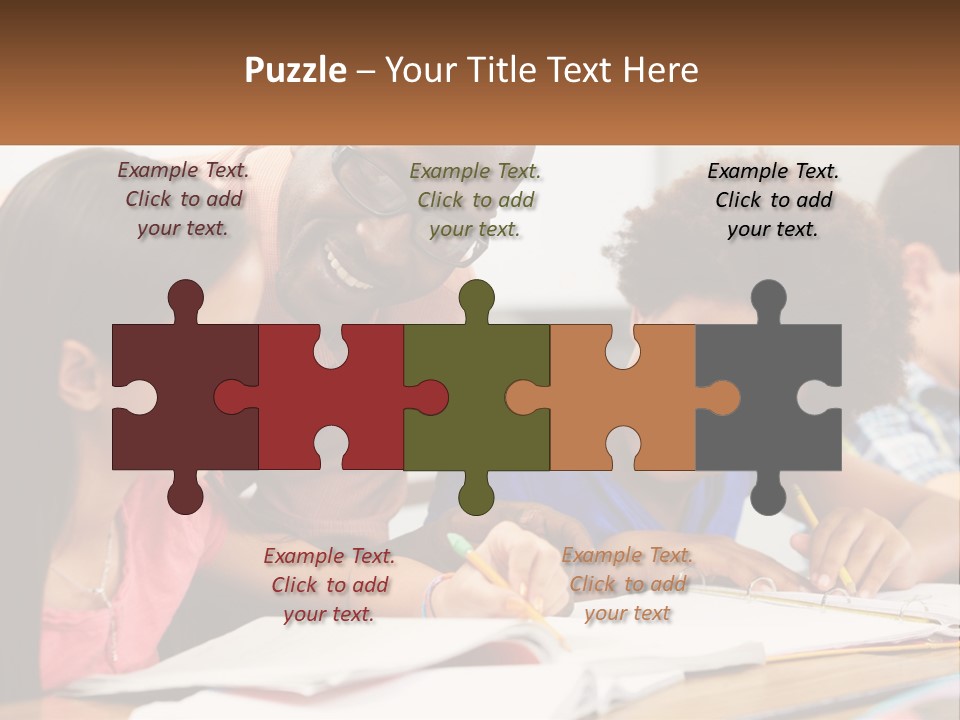 A Group Of Children Sitting At A Table Writing On Paper PowerPoint Template