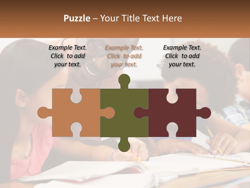 A Group Of Children Sitting At A Table Writing On Paper PowerPoint Template