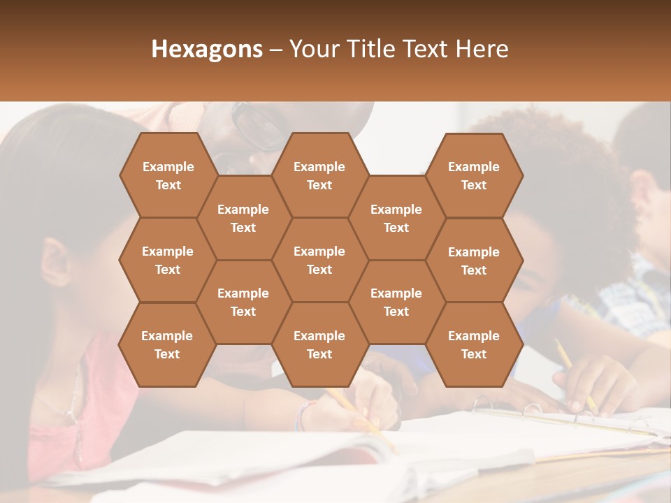 A Group Of Children Sitting At A Table Writing On Paper PowerPoint Template