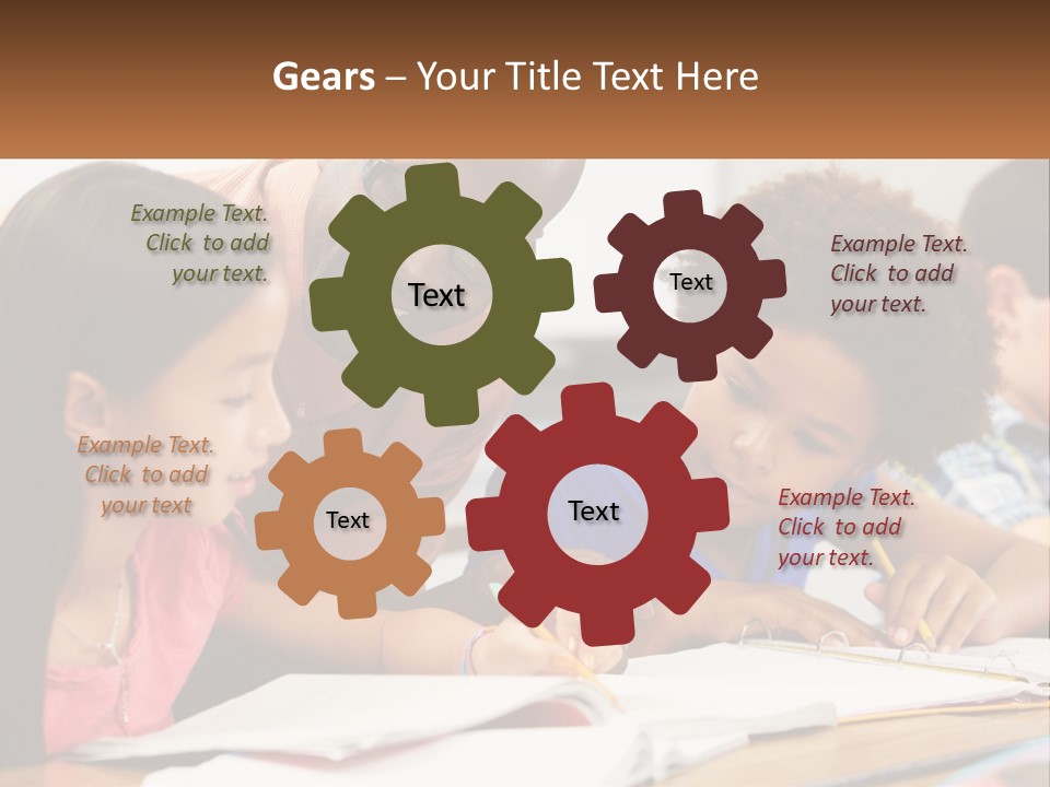 A Group Of Children Sitting At A Table Writing On Paper PowerPoint Template