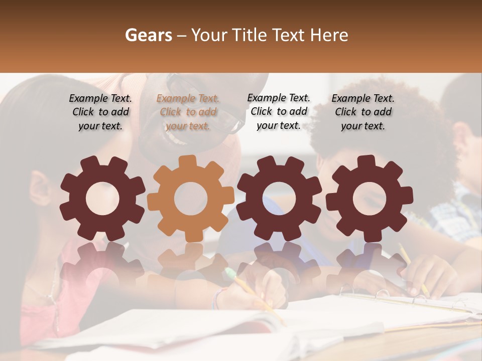 A Group Of Children Sitting At A Table Writing On Paper PowerPoint Template