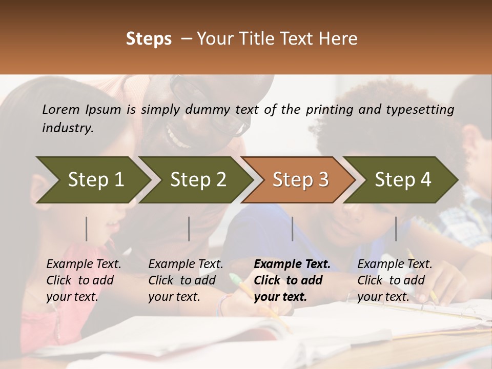 A Group Of Children Sitting At A Table Writing On Paper PowerPoint Template