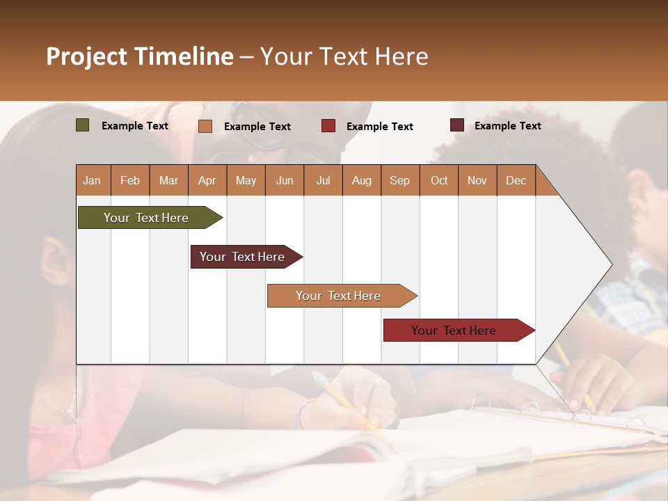 A Group Of Children Sitting At A Table Writing On Paper PowerPoint Template