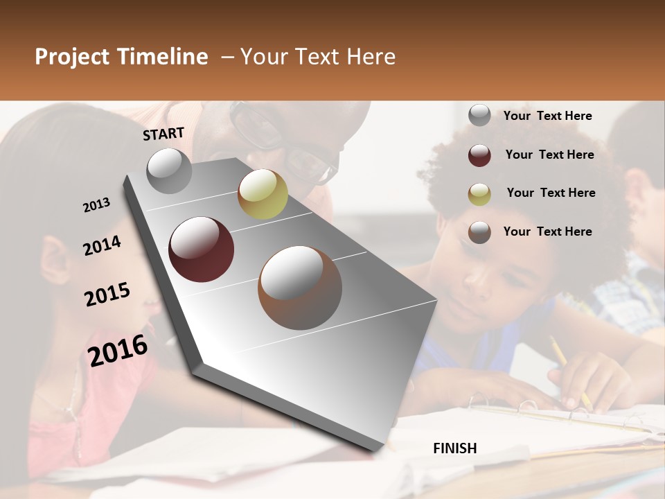 A Group Of Children Sitting At A Table Writing On Paper PowerPoint Template